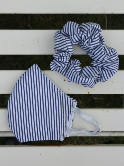 Blue Stripe Masks and Scrunchies