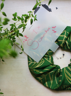 Green & Gold Leaf Masks and Scrunchies 